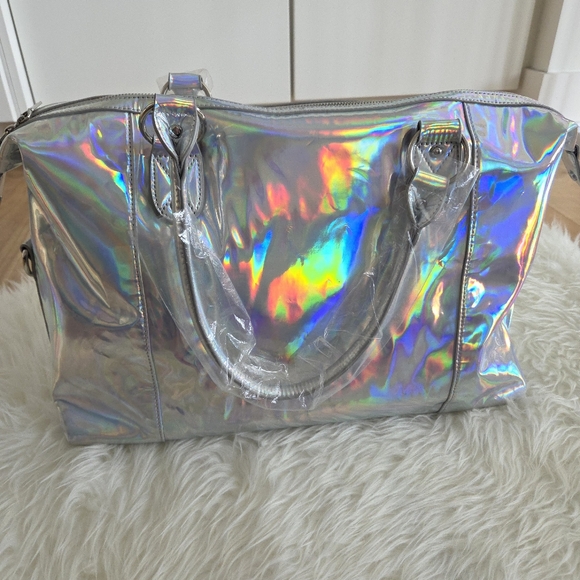 NWT Current Mood x Dolls Kill Holographic Prism Weekender Duffle Tote Bag - Picture 9 of 13